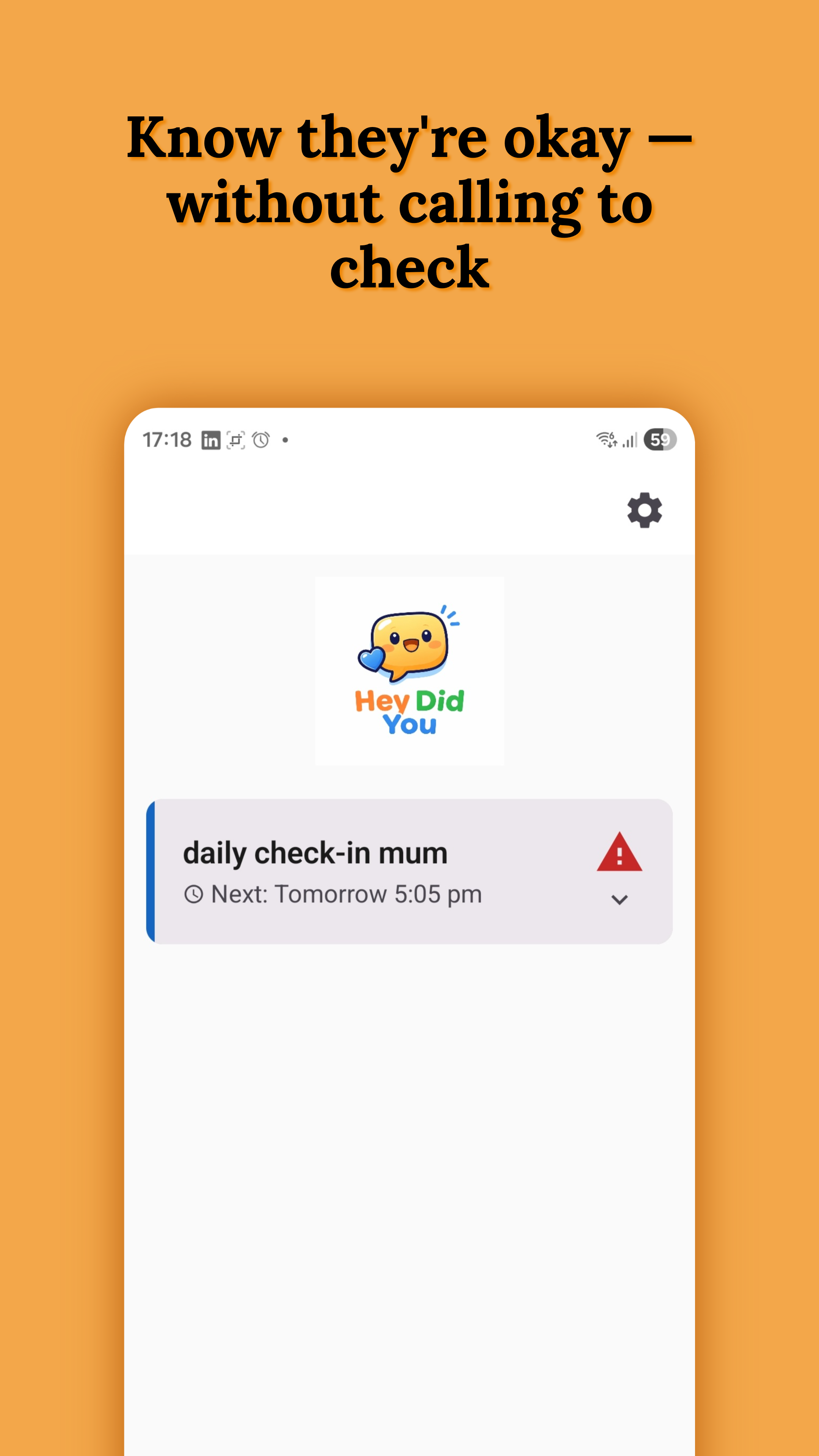 HeyDidYou daily home screen showing a safety check-in group