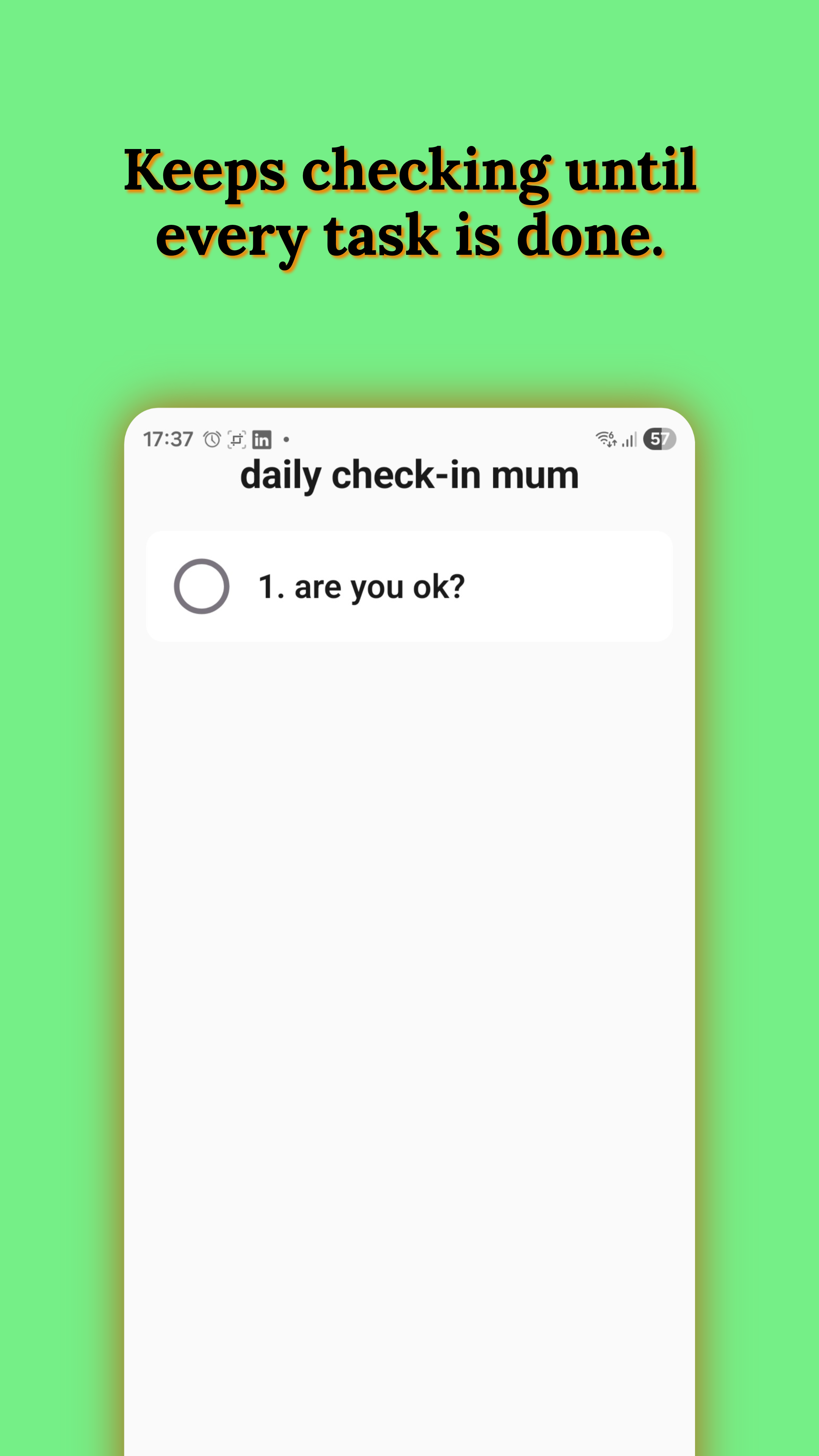 Safety Pulse checklist screen asking 'are you ok?' waiting for confirmation